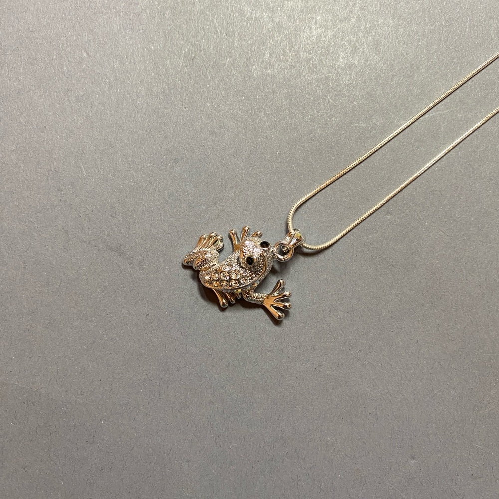 silver rhinestone frog necklace